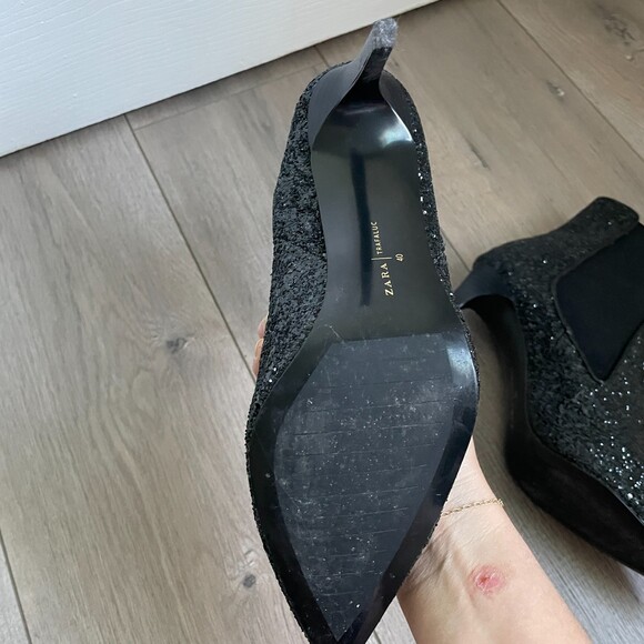 Zara "Meteor" black sparkly glitter High Heel stiletto Booties boots - Picture 6 of 8